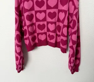 [Sincerely Jules] Pink Geometric Heart Print V-Neck Oversized Sweater Sz Medium thumbnail 6