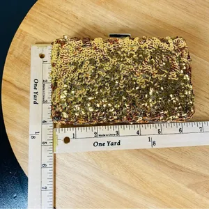 Street Level Sequin Hardside Mini Clutch‎ Evening Bag Metallic Gold thumbnail 7