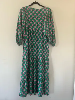 Rose Print Green Midi Dress Medium Novelty Print Statement Piece Cottagecore thumbnail 6