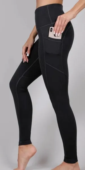 Hypertek High Waisted Pocket Leggings Black Athletic‎ Yoga Workout Gym Medium thumbnail 1