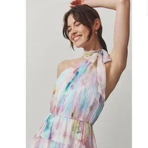 NWT Mac Duggal Floral Print Asymmetrical Halter‎ Neck Tiered Gown thumbnail 3