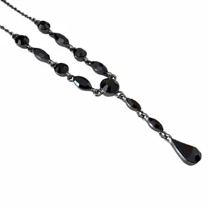Vintage Givenchy Black Crystal Gunmetal Y-Drop Necklace thumbnail 3