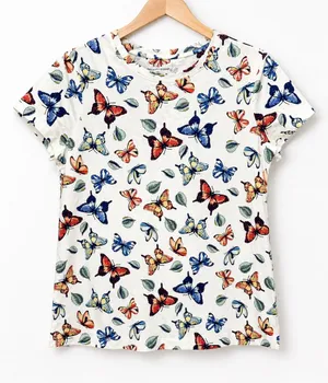 Chico's Butterfly Perfect Tee Size 0 S NWT Alabaster Cotton Stretch Cap Sleeve thumbnail 1