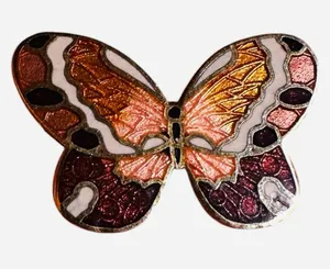 Butterfly Brooch Enamel Mauve Pink White Length Gold Tone thumbnail 1