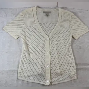 Requirements‎ vtg y2k Ivory Knit Button-Up Cardigan short sleeve womens small thumbnail 6