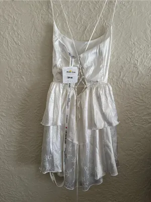 Lucy in the Sky Satin Jaquard Ruffle Mini Dress White Small NWT FLAW thumbnail 7
