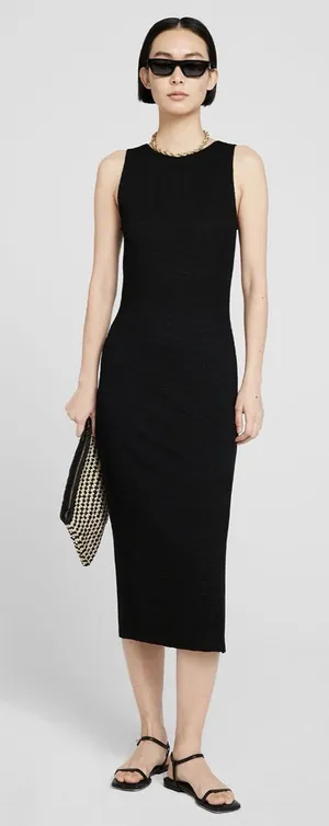 ANINE BING Savannah Dress in Black Waffle. thumbnail 1