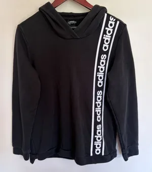 Adidas Womens‎ Black Vertical Logo Tape Pullover Hoodie Sweatshirt Size Large thumbnail 1