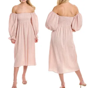 REVOLVE x O.P.T. Athena Smocked Pink Gingham Ruffle Midi Dress Milkmaid Size S thumbnail 2