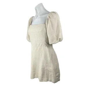 Abercrombie & Fitch Beige Linen Short Puff Sleeve Square Neck ALine Mini Dress S thumbnail 3