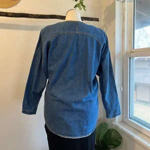 Vintage Denim Cotton Zip Up Sports Football Embroidered Jean Shirt Size Large thumbnail 3