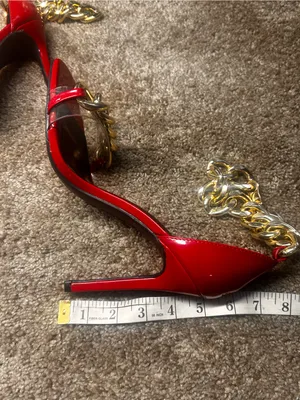 True Religion Elegant RedPatent High Heel Sandals w/Gold Chain Accents free gift thumbnail 5