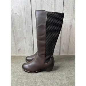 Propet Womens 9.5 Wide Brown Leather Boots Quilted Back Panel Chunky Heel thumbnail 4
