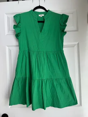 entro Bright Green Tiered V-Neck Mini Dress thumbnail 1