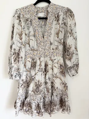 Zimmermann Ecru Linen Mini Dress V-Neck size 1 medium thumbnail 1