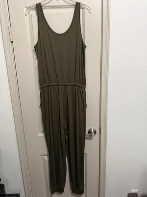 Women Summer Casual Sleeveless Loose Tank Jumpsuit Romper Olive Army Green Med thumbnail 3