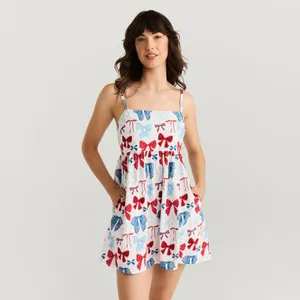 Posh Peanut Women’s Bow Print Bamboo Challis Coquette Girly Chic Mini Dress L thumbnail 7