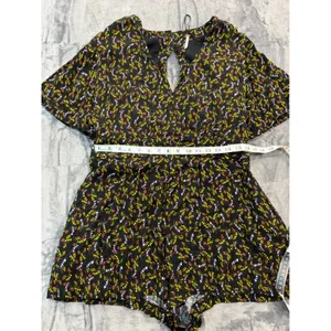 Free People Romper Womens Black Floral Leaf Print Open Back Flutter Sleeve 12 thumbnail 7