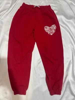 Bershka Crimson Sweatpants with White Heart Graphic thumbnail 1