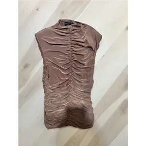 Naked Wardrobe NEW Women XS Espresso Brown Ruched Sleeveless Top Minimalist Chic thumbnail 2