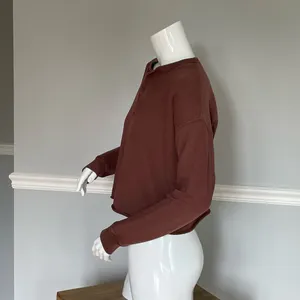 Aerie Brown Cropped Henley Sweatshirt XS thumbnail 2