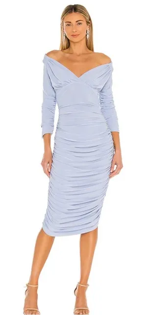 Norma Kamali‎ x Revolve Tara Dress Ruched Bodycon Off the Shoulder blue size XS thumbnail 1