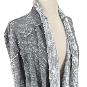 Free People In The Loop Open-Front‎ Waterfall Cardigan Gray White L thumbnail 5
