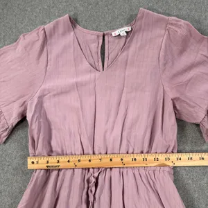 L Love V-Neck Ruffle Tiered Dress Size Small Purple Short Sleeve V-Neck Flare thumbnail 6