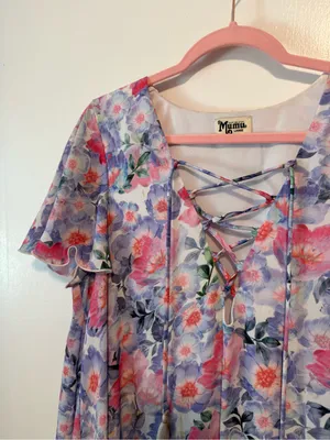 Show Me Your Mumu Lavender & Pink Floral Lace-Up Tunic thumbnail 5