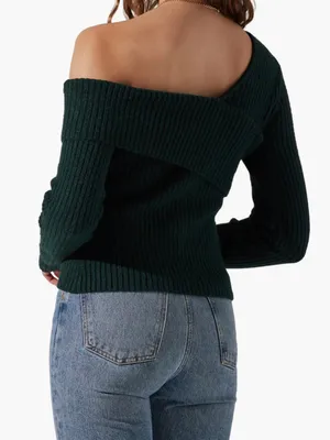Astr The Label Asymmetrical Foldover One Shoulder Sweater Green Medium $70 thumbnail 2