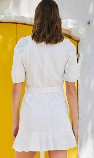 Boutique NWT white puff sleeve ruffle hem belted dress thumbnail 2