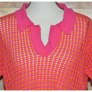 Boutique Color Block Crochet V-neck Top by KARLIE Ladies L Crop Casual Cotton thumbnail 3