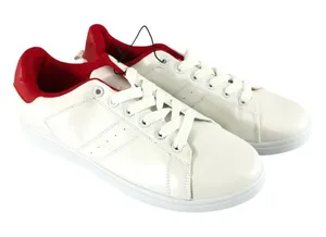Twisted Womens Sneakers Faux Leather Lace Up White Red Low Top Size 9 thumbnail 1