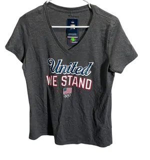 Fanatics Womens Medium United We Stand Olympic V-Neck T-Shirt‎ Gray thumbnail 1