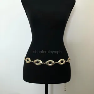 Vintage Y2K Boho Gold Hammered Open Oval Chain Belt, Up to 42.5 Inches, X7GA1146 thumbnail 3