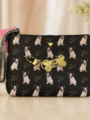 Betsey Johnson Boston Terrier Wristlet Dog Tag Keychain Set NWT thumbnail 4