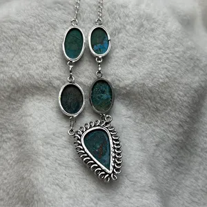 Turquoise Natural Gemstone 925 Silver Plated 16” Necklace thumbnail 6