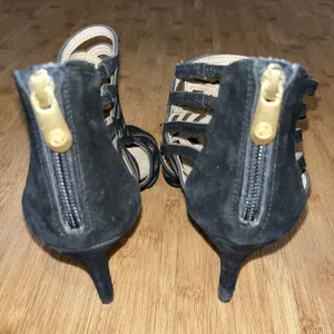 Adrienne Vittadini Caged Heels Gala Black Suede Leather Laser Cut Stiletto‎ Sz 8 thumbnail 5