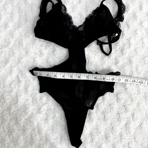 NEW Free People HAH Noir Black Key to UR Heart Mesh Lace Ruffle Boho Bodysuit XS thumbnail 8