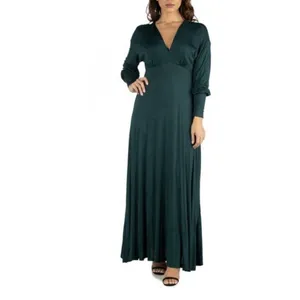 24seven Comfort Apparel Bishop Sleeves‎ Maxi Dress Women's Large Green Stretch thumbnail 2