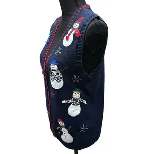 Vintage Capacity‎ Sweater Vest Medium Christmas Snowman Holiday Blue thumbnail 4