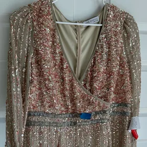 Mac Duggal Sequined‎ V Neck Bishop Sleeve Midi Dress 93593 thumbnail 5