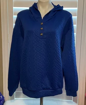 Elegant Blue Women's Quilted Hoodie thumbnail 1