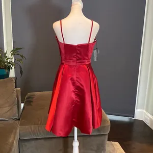 Women’s Short Red Satin Prom Party Homecoming Dress Zip Up Back Size 2 NWT thumbnail 4