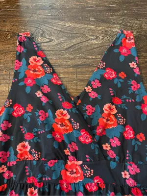 Garnet Hill Floral Maxi Dress Womens 16‎ Black Sleeveless V-Neck Jersey NWOT thumbnail 4
