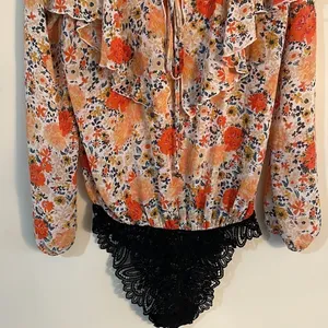 Free People Ivory And Coral Say It To Me Floral Body Suit thumbnail 12
