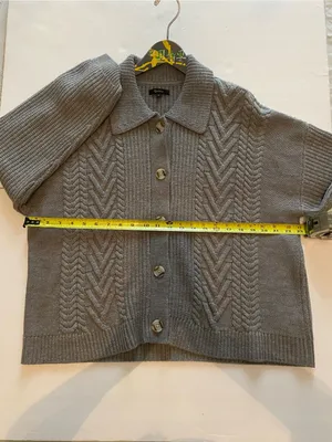 Quince Gray Cable Knit Cardigan Sweater Collared Button Front 100% Wool Medium thumbnail 5
