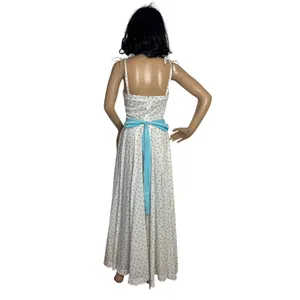 Vintage 1960s White Blue Floral Prairie Maxi Dress XS/S Talon Zip Circular thumbnail 3