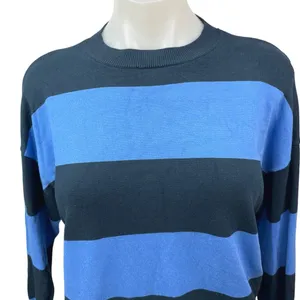 Edikted Navy Blue Striped Colorblock Crew Neck Pullover Sweater Top Size XS/S thumbnail 3