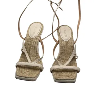 Coach Womens Strappy Leather Espadrille Stiletto Sandals Cream Square Toe Size 7 thumbnail 11